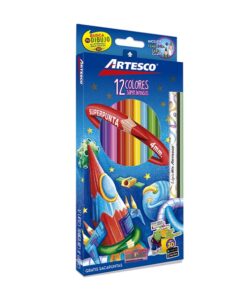 Lápices de Colores triangulares Largos x 12 unds. + Lápices + Sacapuntas.