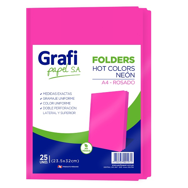 Folders Manila Neon Rosado Tamaño A4 x25 unid. - Grafipapel